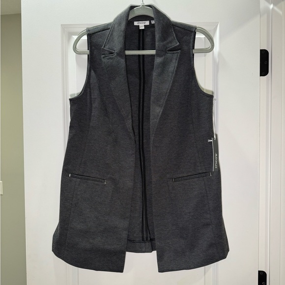 NWT Chicos Ponte Knit Vest Women Size 4P / Small Black White Structured Collar - Picture 2 of 14